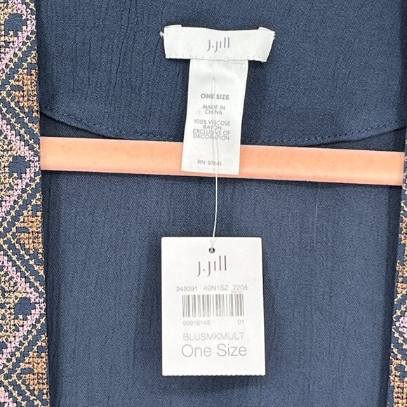 J.JILL EMBROIDERED CRINKLED KIMONO IN BLUE SMOKE LAGENLOOK MULTI  NWT - Picture 7 of 11